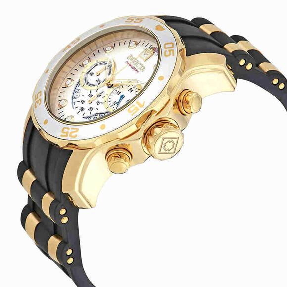 Invicta Men\'s Watch Pro Diver Scuba Chrono Silver Tone Dial Two Tone Strap